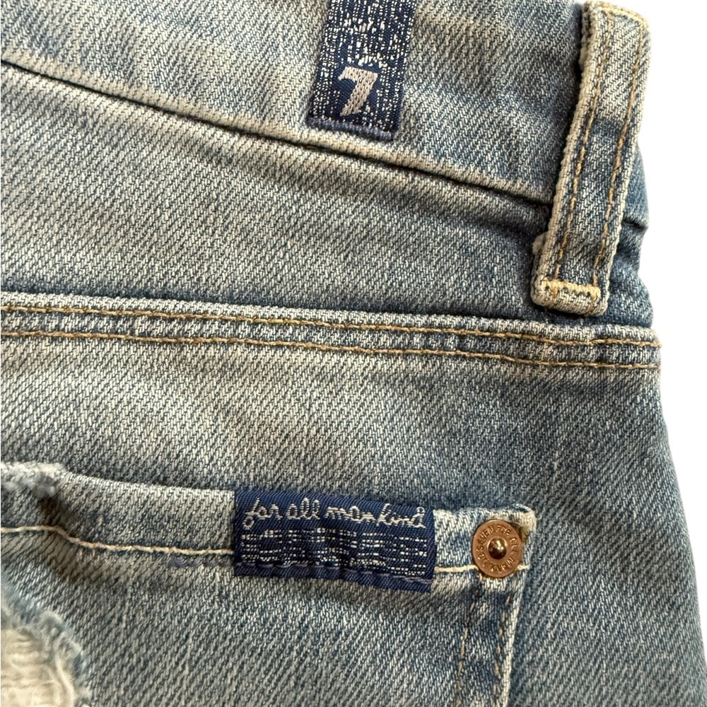 7 For all Mankind Denim Skirt, Distressed, light wash 5 pocket styling, size 26 - Picture 5 of 7